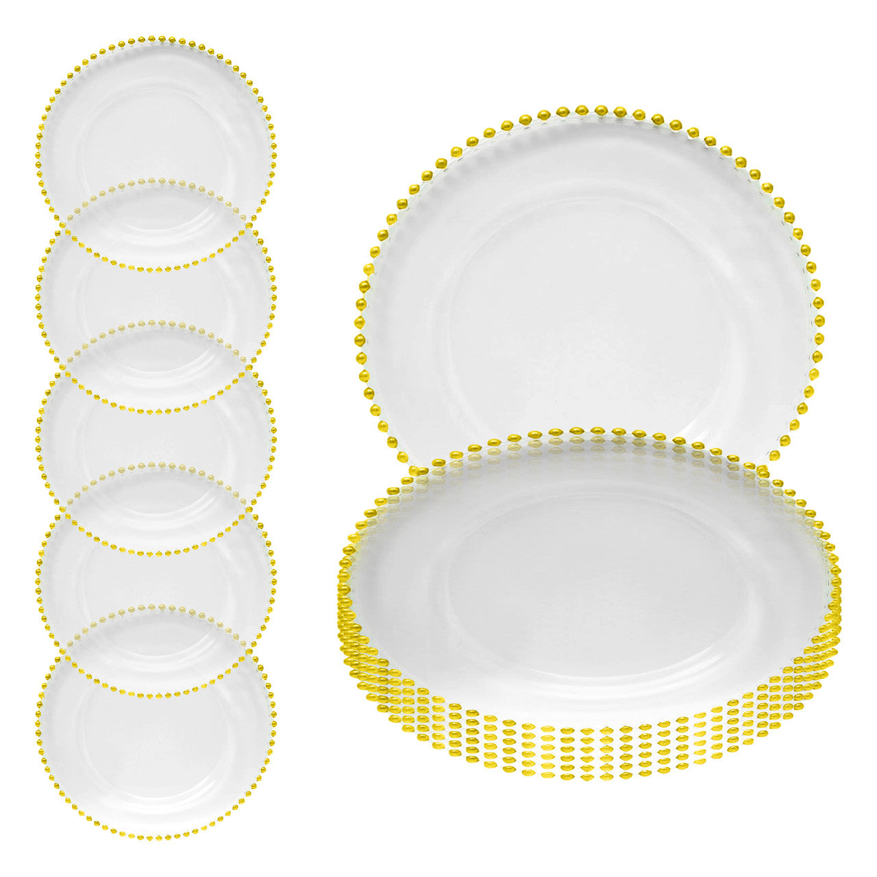 Round Charger Plate - Clear with Gold Beads x 6
