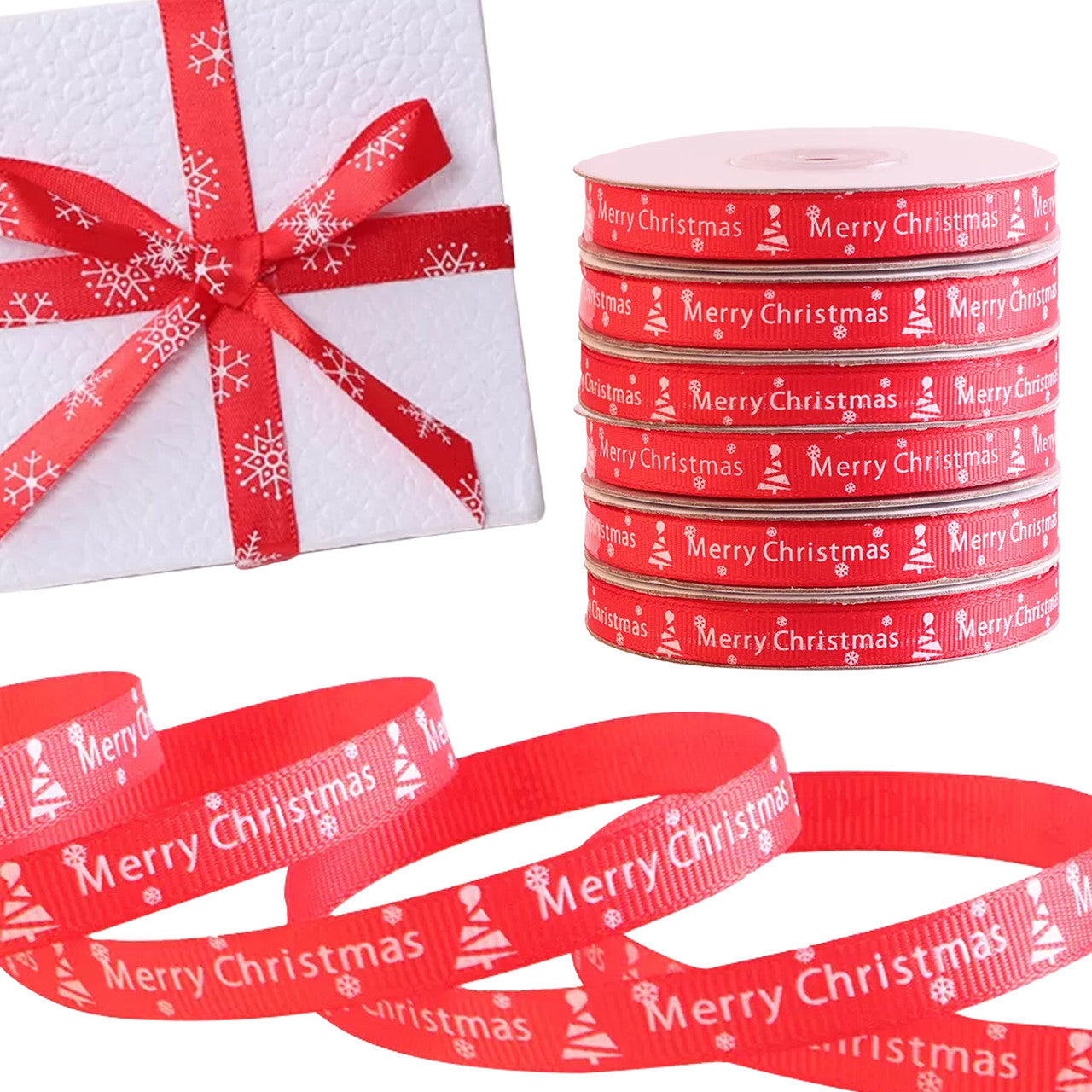 Merry Christmas Printed Grosgrain Ribbon - Red