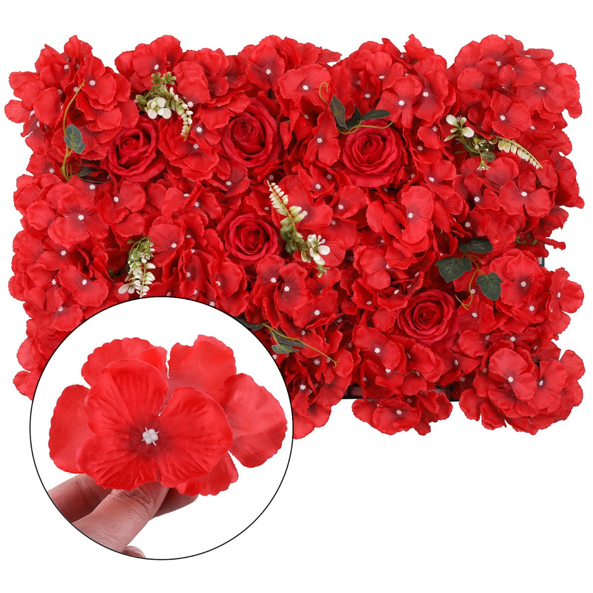 Hydrangea Artificial Flower Wall Panel 60cm x 40cm - Red Roses