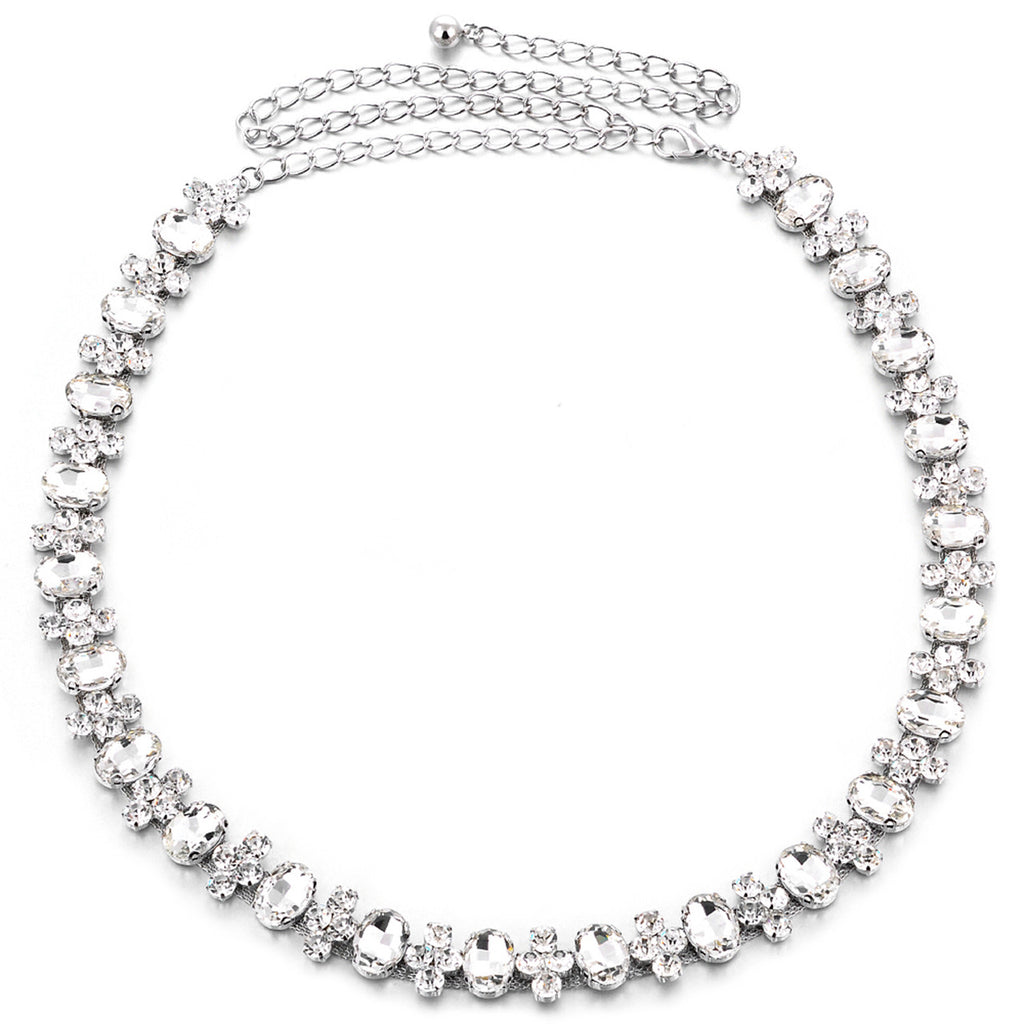 Waist Belt with Assorted Diamante Crystals - Silver