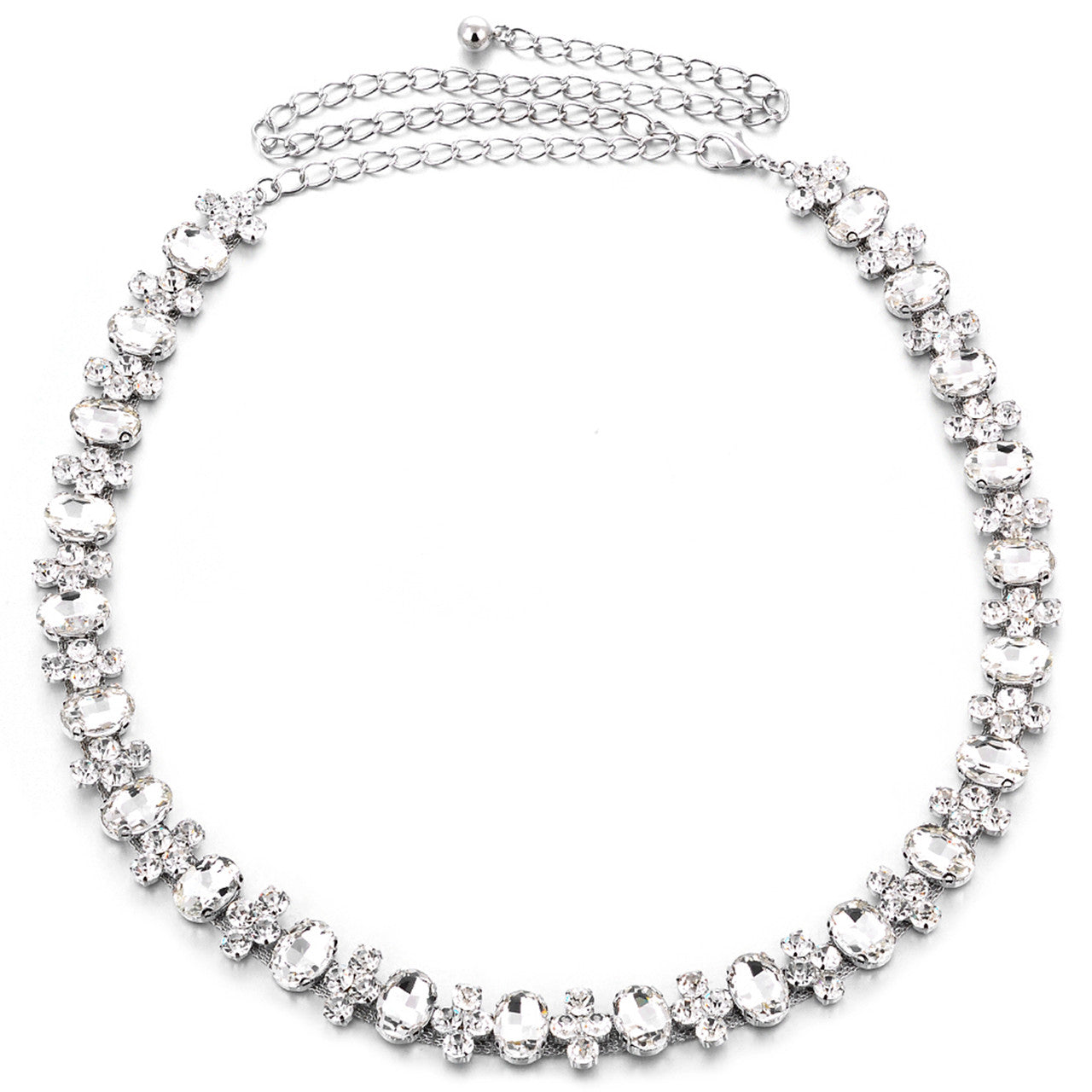 Waist Belt with Assorted Diamante Crystals - Silver