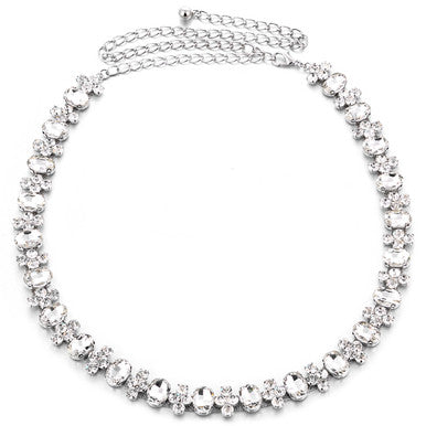 Waist Belt with Assorted Diamante Crystals - Silver