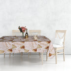 60" x 84" Rectangle Christmas Ribbon & Leaf Print Polyester Wipe Clean Tablecloth - White & Gold