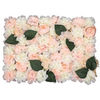 Hydrangea Artificial Flower Wall Panel 60cm x 40cm - Baby Pink & White with Leaves x 12