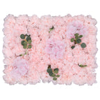 Hydrangea Artificial Flower Wall Panel 60cm x 40cm - Baby Pink with Leaves x 12