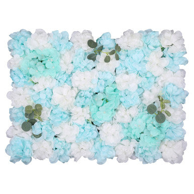 Hydrangea Artificial Flower Wall Panel 60cm x 40cm - Tiffany Blue with Leaves
