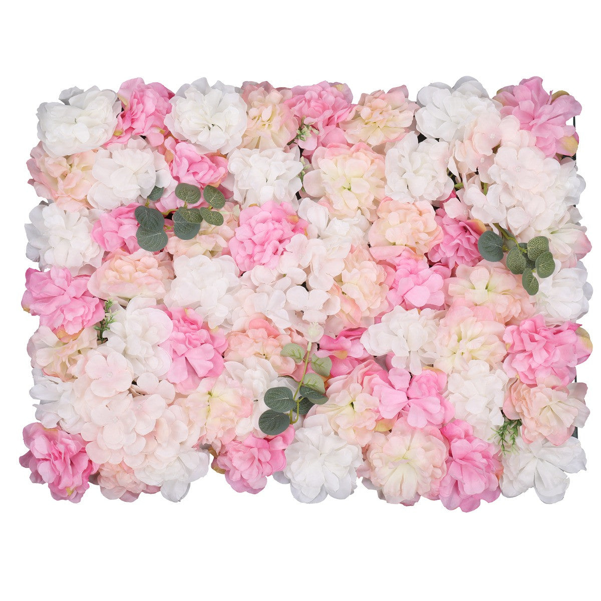 Hydrangea Artificial Flower Wall Panel 60cm x 40cm - Pink & Peach with Leaves