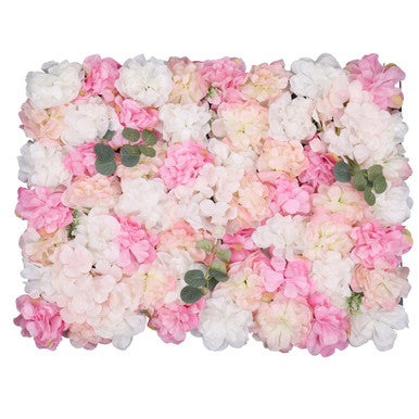 Hydrangea Artificial Flower Wall Panel 60cm x 40cm - Pink & Peach with Leaves x 12