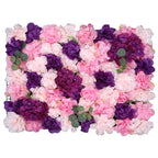 Hydrangea Artificial Flower Wall Panel 60cm x 40cm - Purple & Pink with Leaves x 12