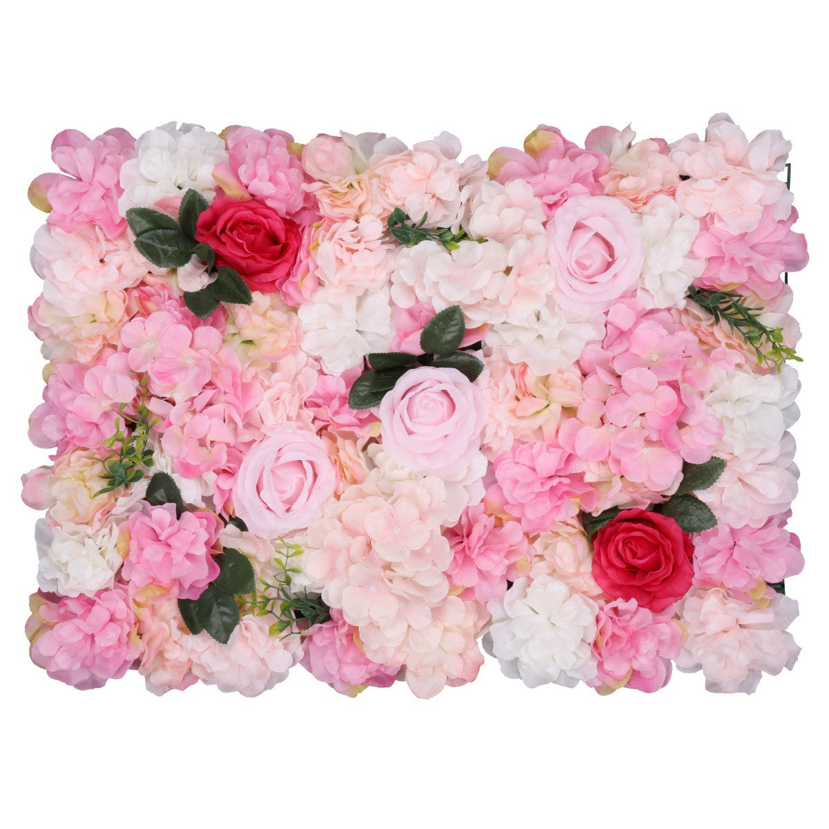 Hydrangea Artificial Flower Wall Panel 60cm x 40cm - Rose Pink with Leaves