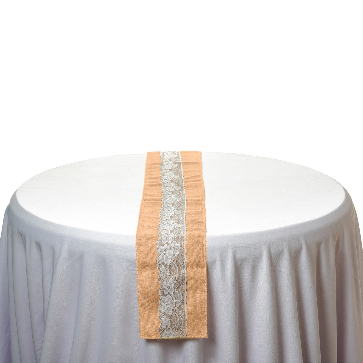 11" x 108" Hessian & White Lace Table Runner