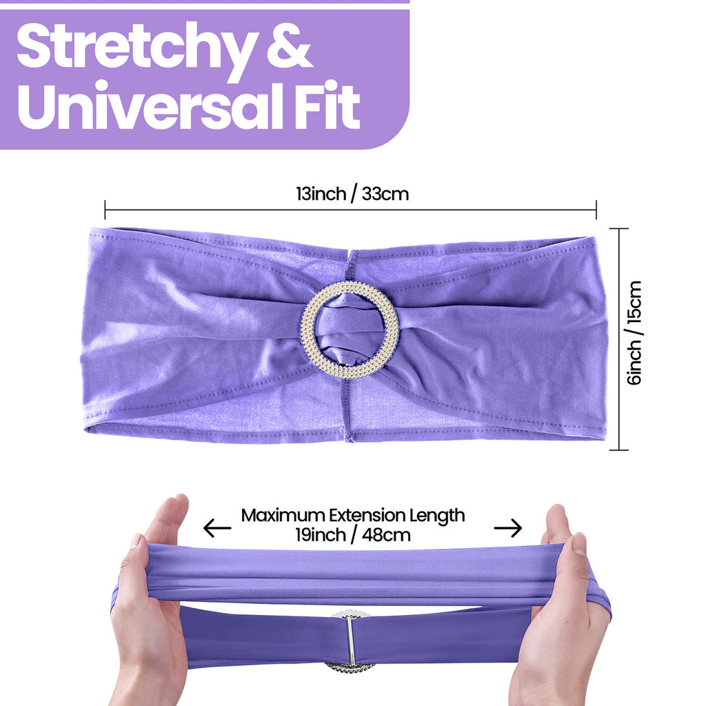 Spandex Chair Band with Round Diamante Buckle - Lavender
