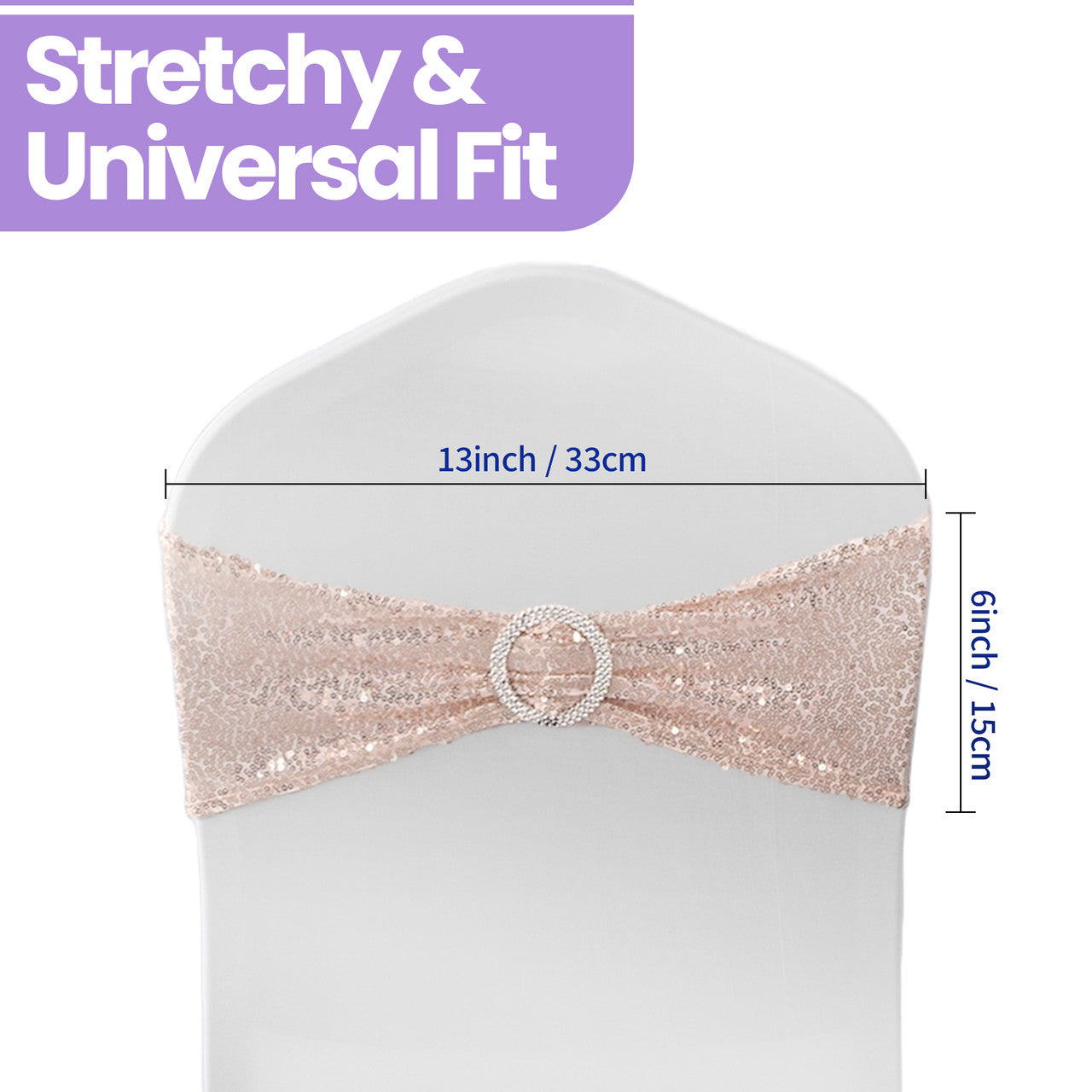 Sparkling Sequin Chair Bands with Diamante Buckle  Rose Gold