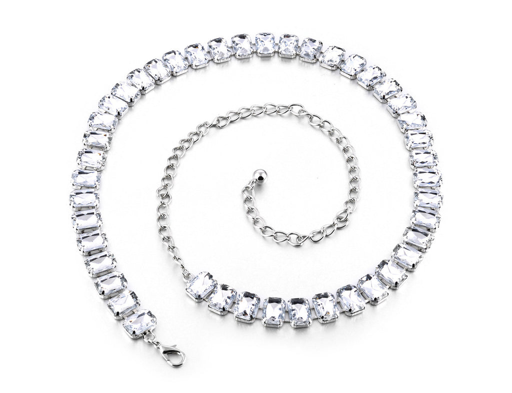 Large Diamante Crystals Belt - Silver