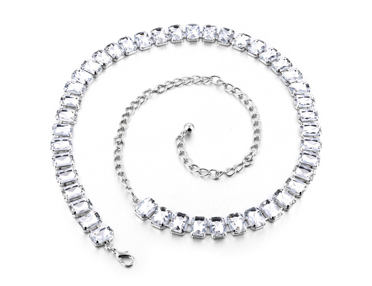 Large Diamante Crystals Belt - Silver