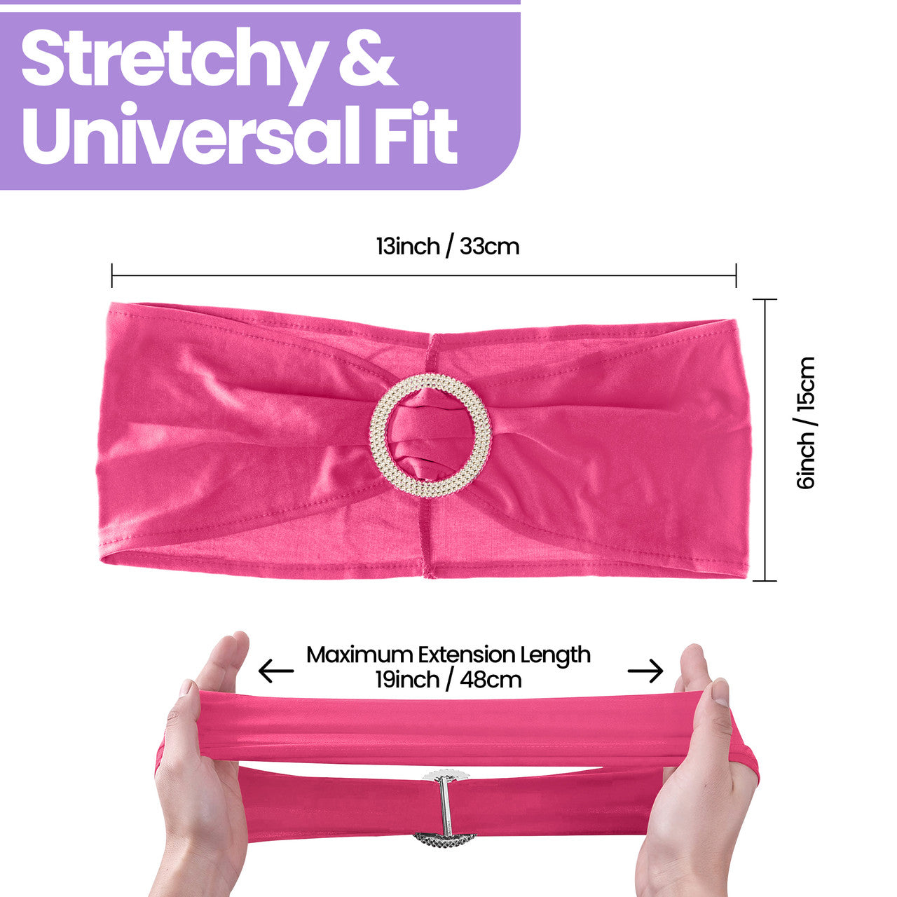 Spandex Chair Band with Round Diamante Buckle - Hot Pink