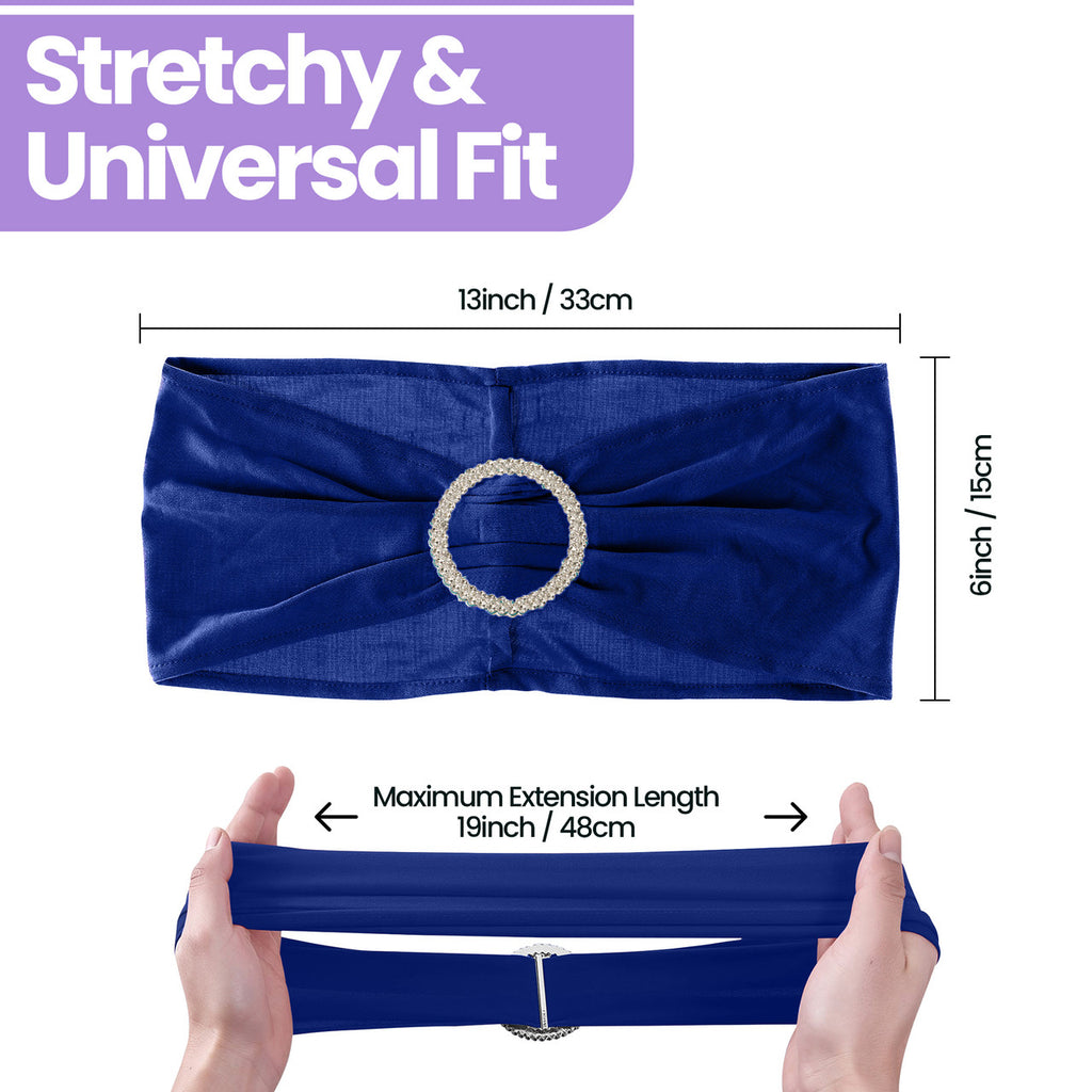 Spandex Chair Band with Round Diamante Buckle - Royal Blue