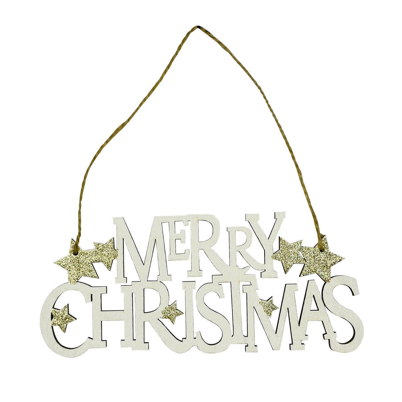 Merry Christmas Plaque Door Hanging Sign - Gold Glitter Star