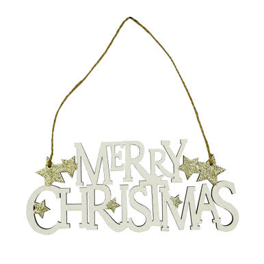 Merry Christmas Plaque Door Hanging Sign - Gold Glitter Star