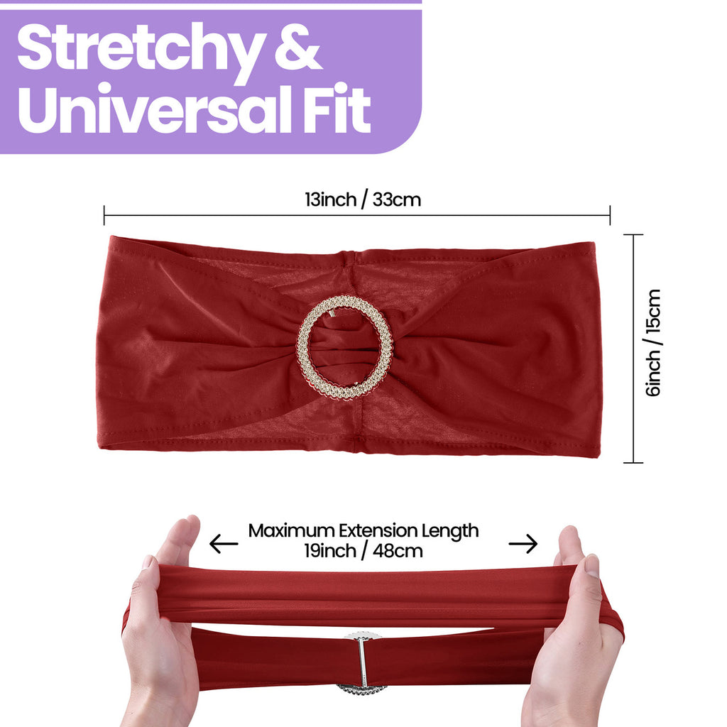 Spandex Chair Band with Round Diamante Buckle - Deep Red