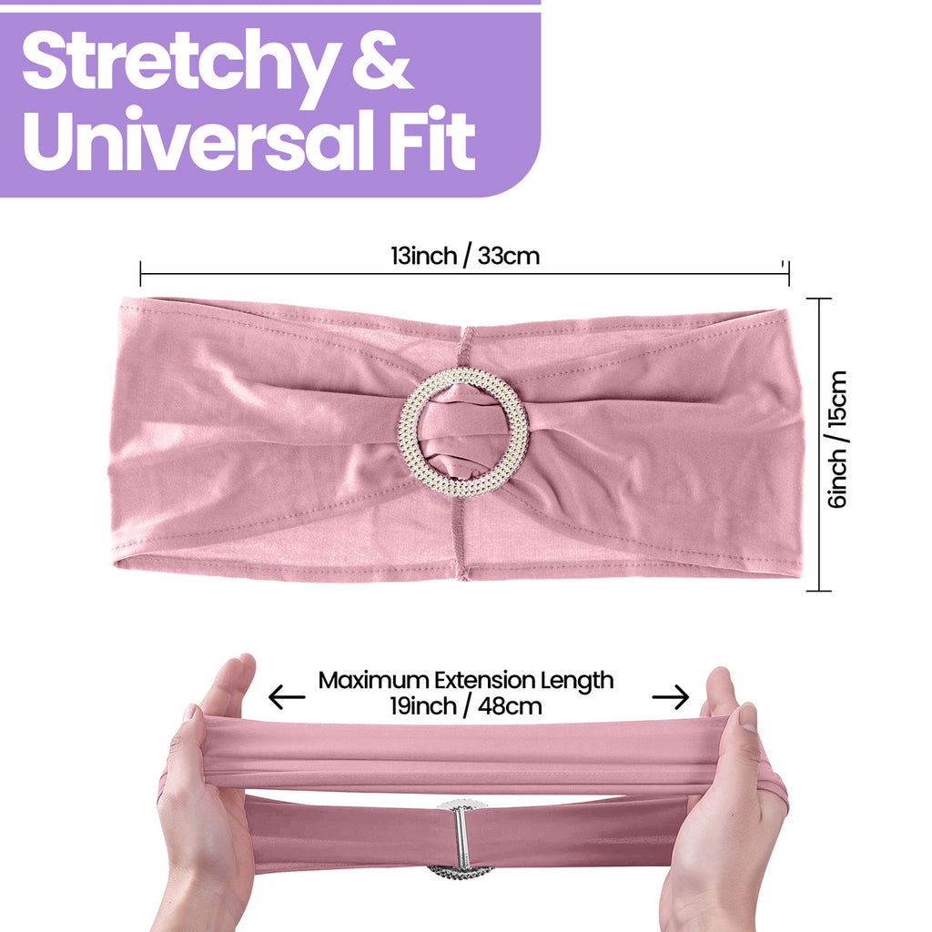 Spandex Chair Band with Round Diamante Buckle - Baby Pink