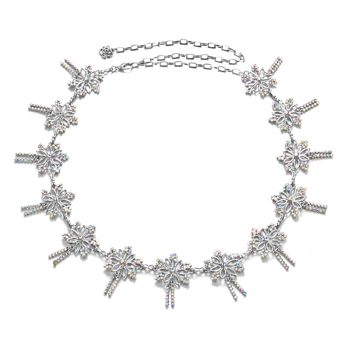Diamante Waist Belt with Bohemian Flowers - AB Colour