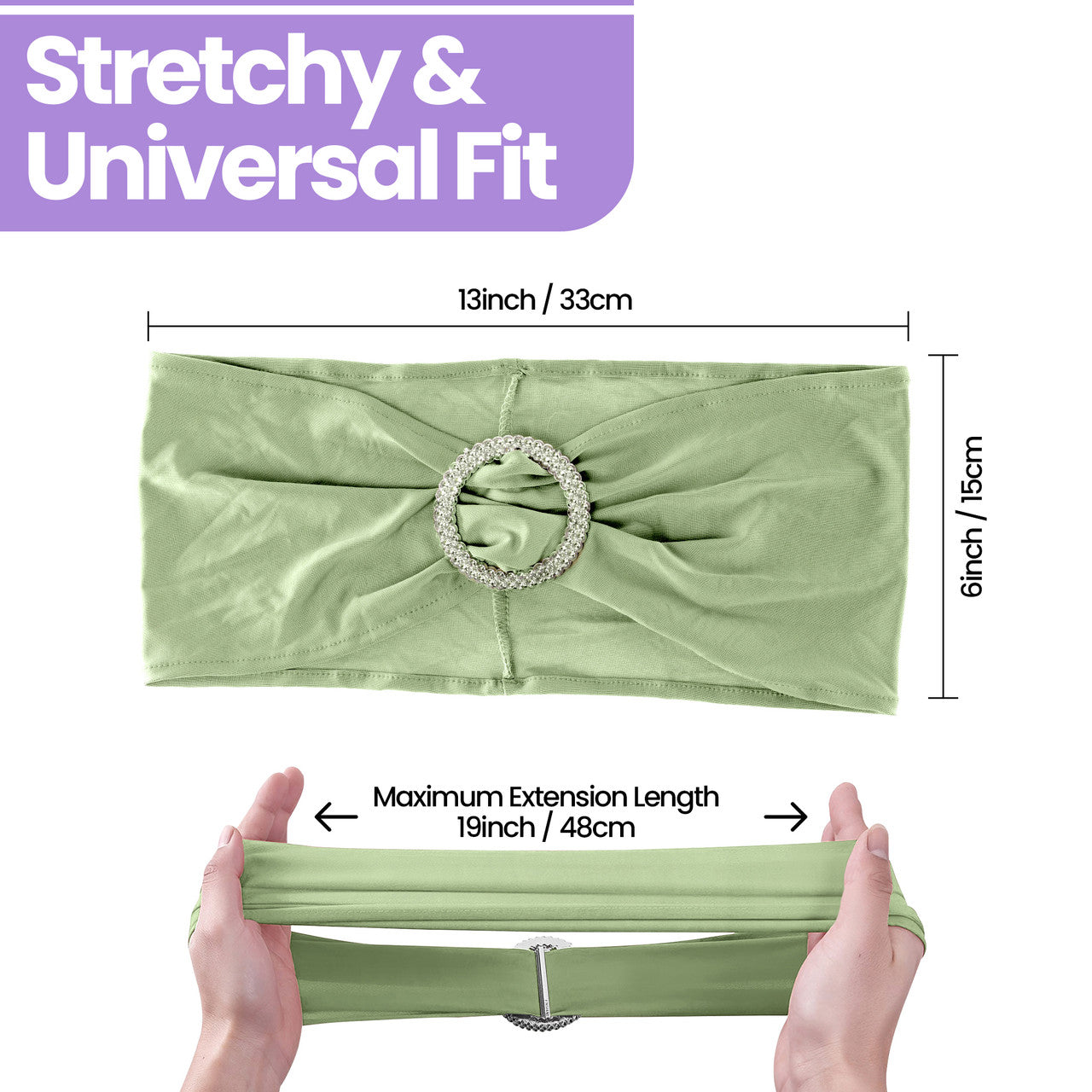 Spandex Chair Band with Round Diamante Buckle - Sage Green