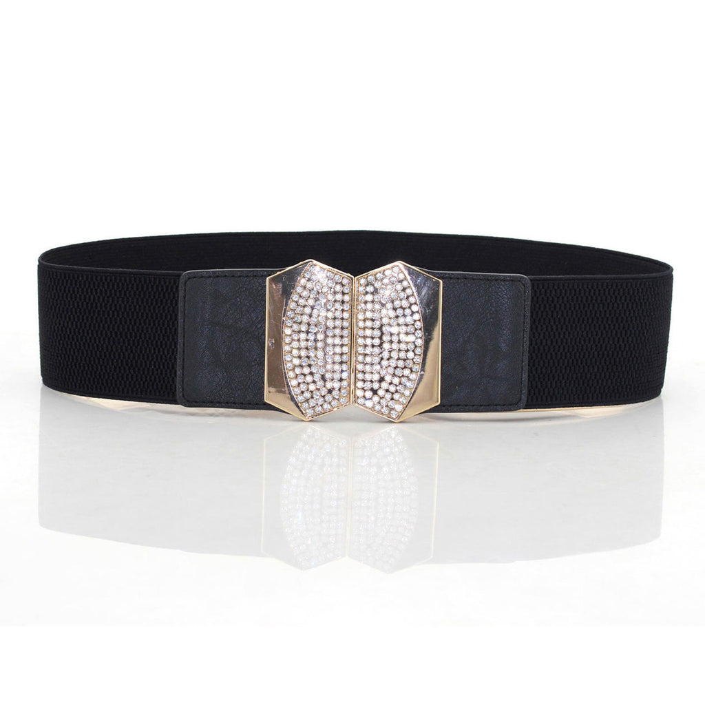 Elasticated Belt with Octagon Buckle - Black