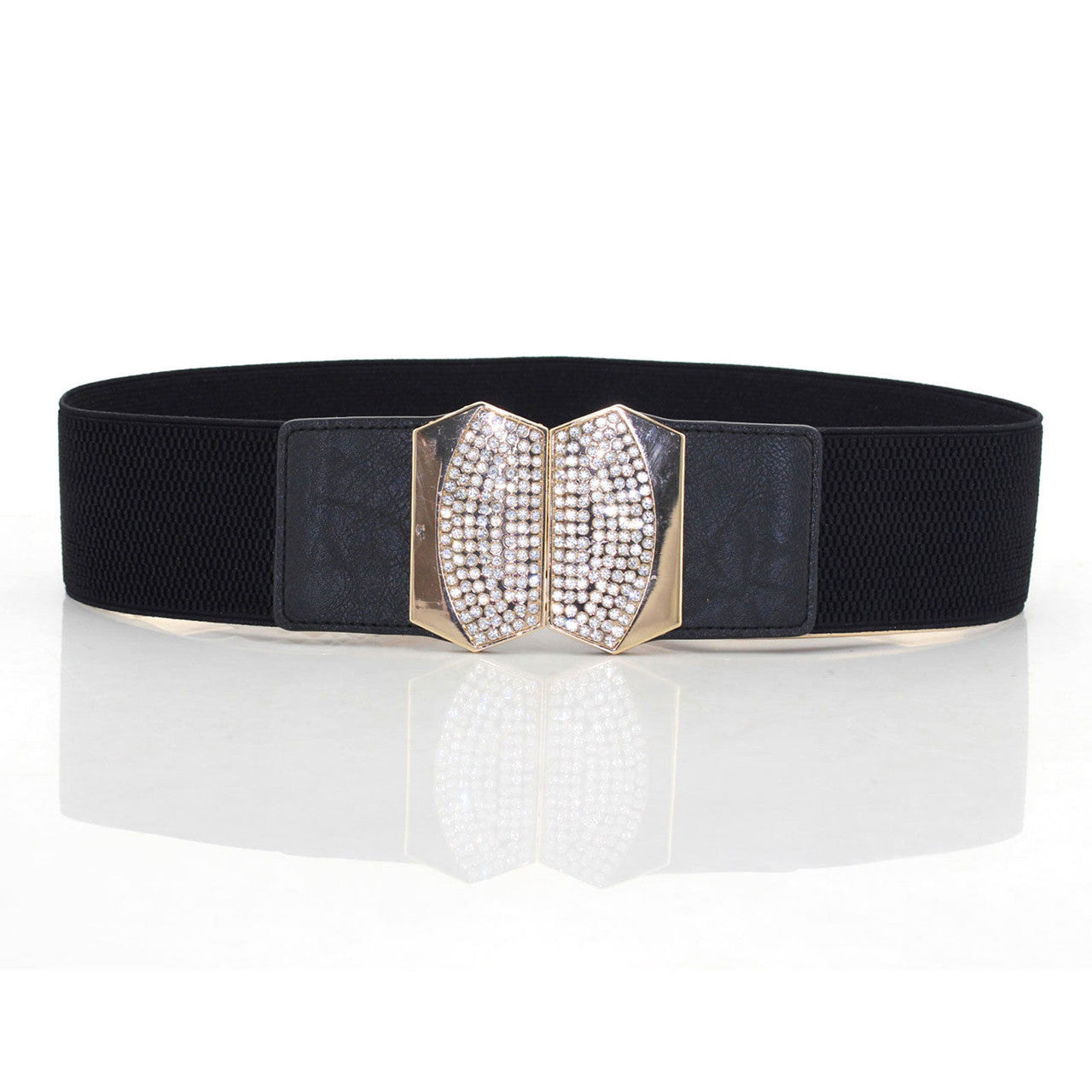 Elasticated Belt with Octagon Buckle - Black