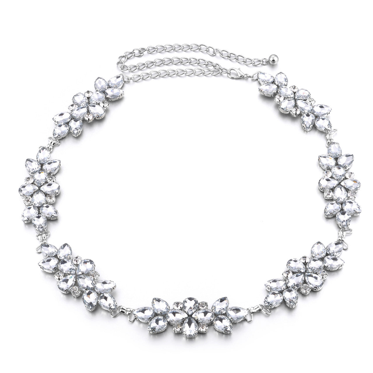 Diamante Flower Motif Belt - Silver