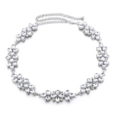 Diamante Flower Motif Belt - Silver