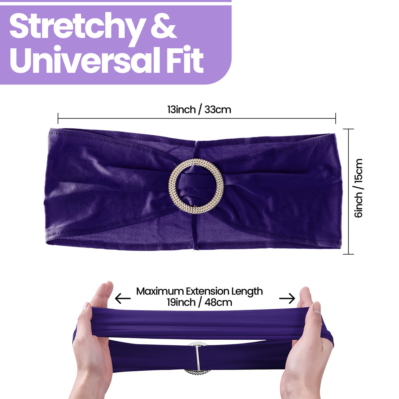 Spandex Chair Band with Round Diamante Buckle - Dark Purple