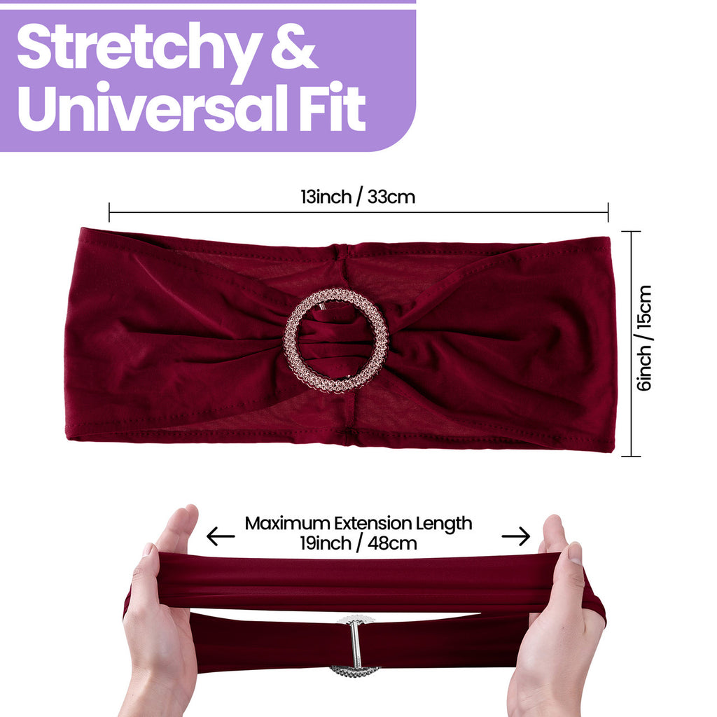 Spandex Chair Band with Round Diamante Buckle - Burgundy