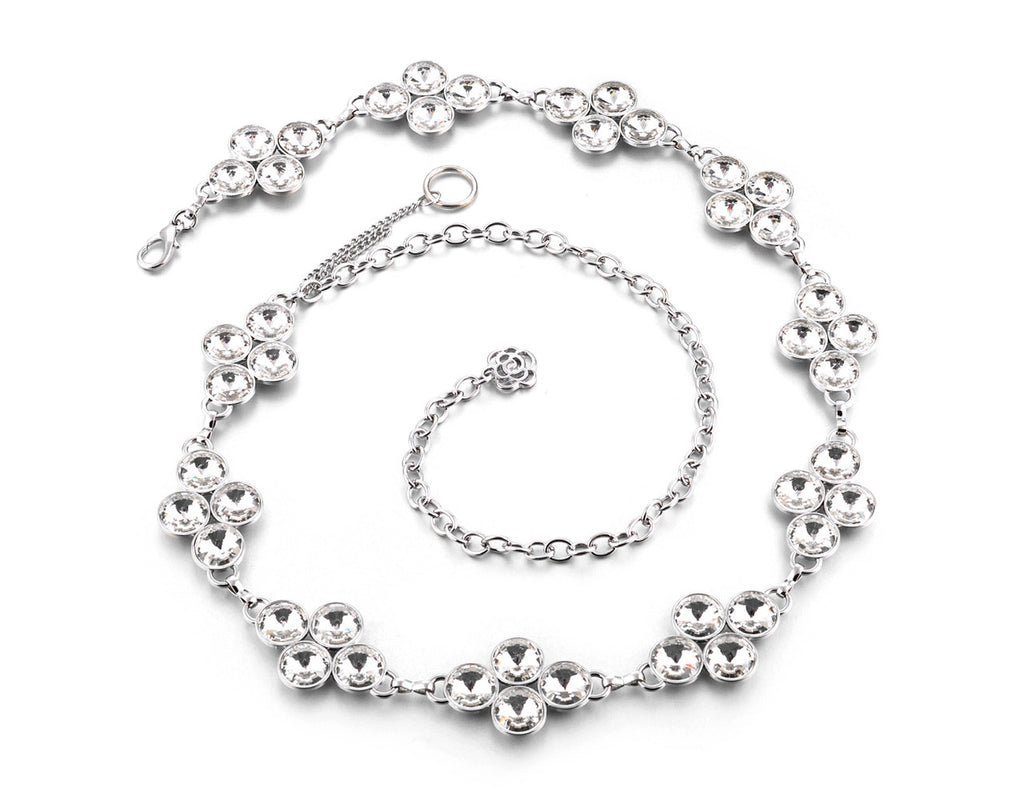 Diamante Waist Belt with 4 Diamonds - Silver