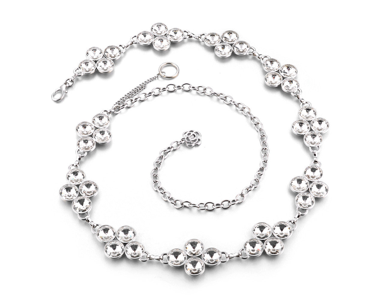 Diamante Waist Belt with 4 Diamonds - Silver