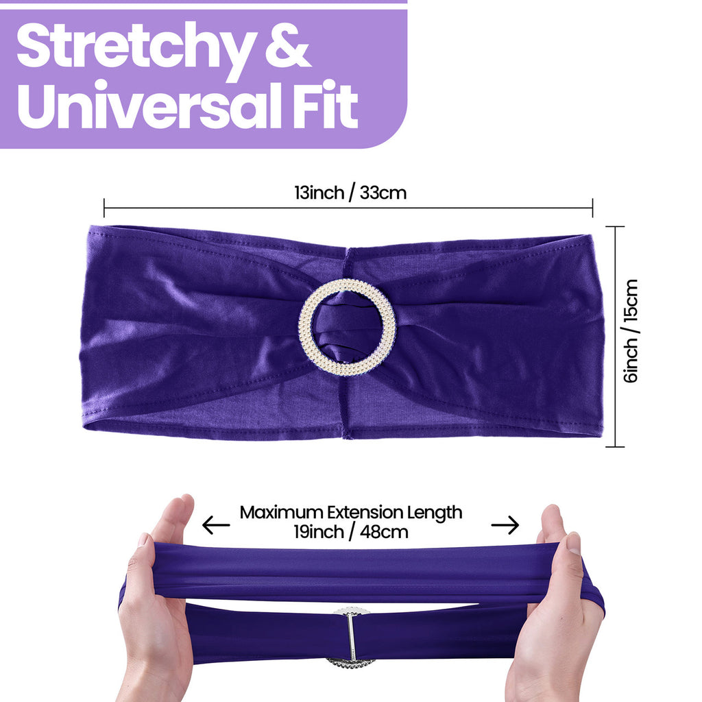 Spandex Chair Band with Round Diamante Buckle - Purple