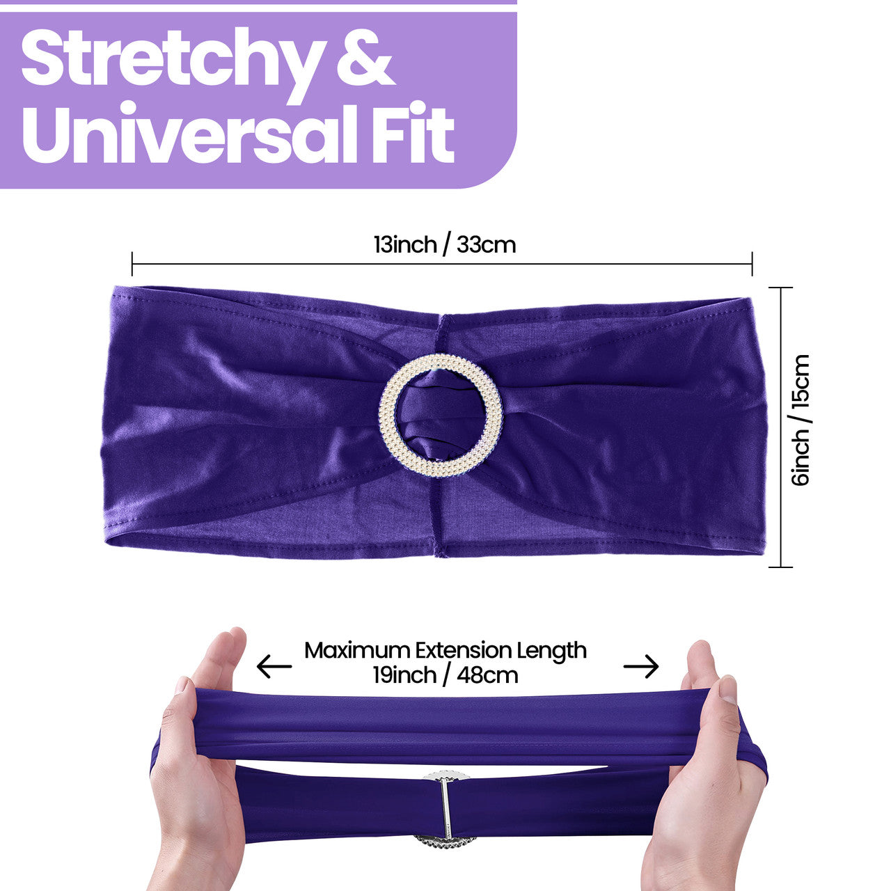 Spandex Chair Band with Round Diamante Buckle - Purple