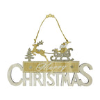 Merry Christmas Door Hanging Sign Plaque - Xmas Santa Sleigh with Reindeer Design