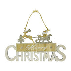 Merry Christmas Door Hanging Sign Plaque - Xmas Santa Sleigh with Reindeer Design