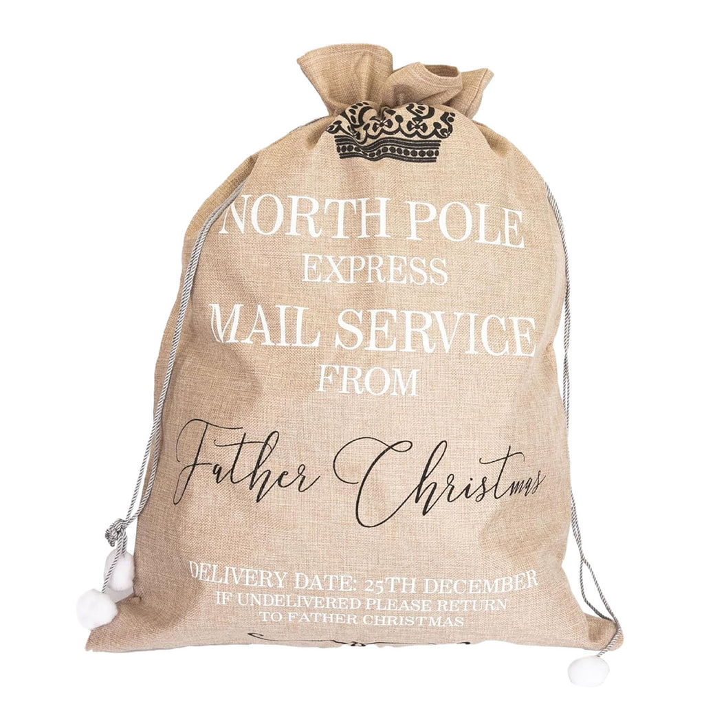 North Pole Express Mail Christmas Stocking Sack - Beige