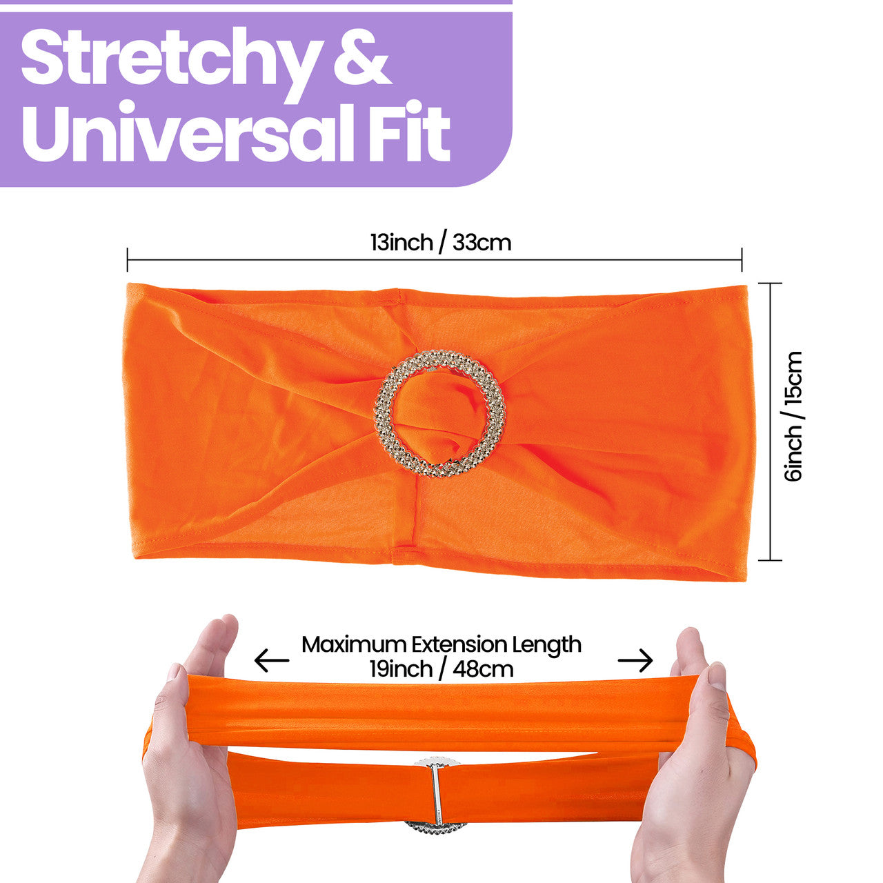 Spandex Chair Band with Round Diamante Buckle - Orange