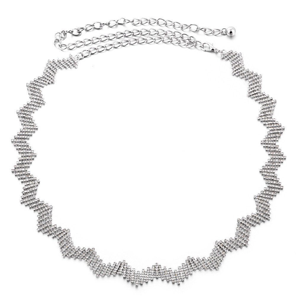 Diamante Zigzag Belt with 6 Rows - Silver