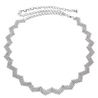 Diamante Zigzag Belt with 6 Rows - Silver