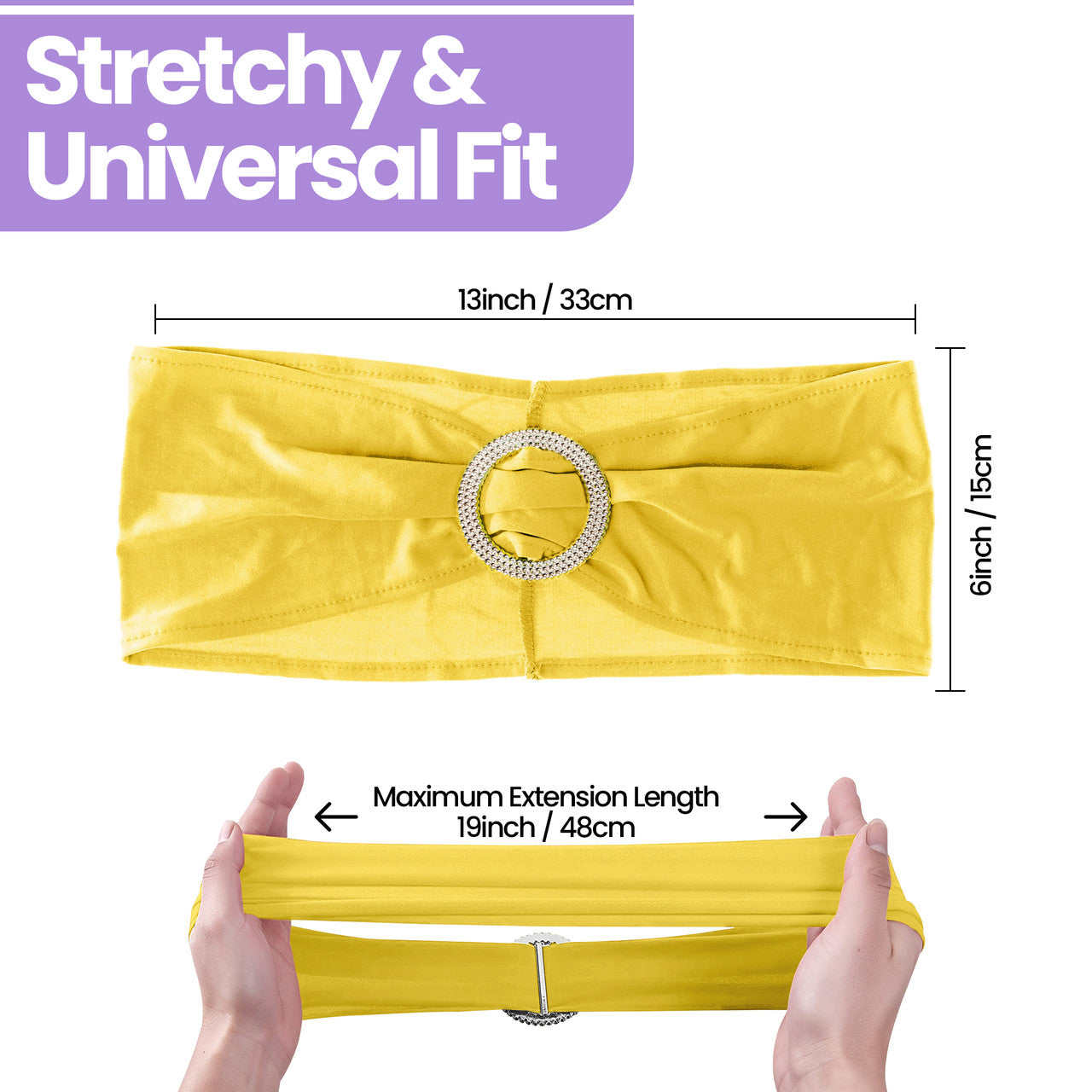 Spandex Chair Band with Round Diamante Buckle - Lemon