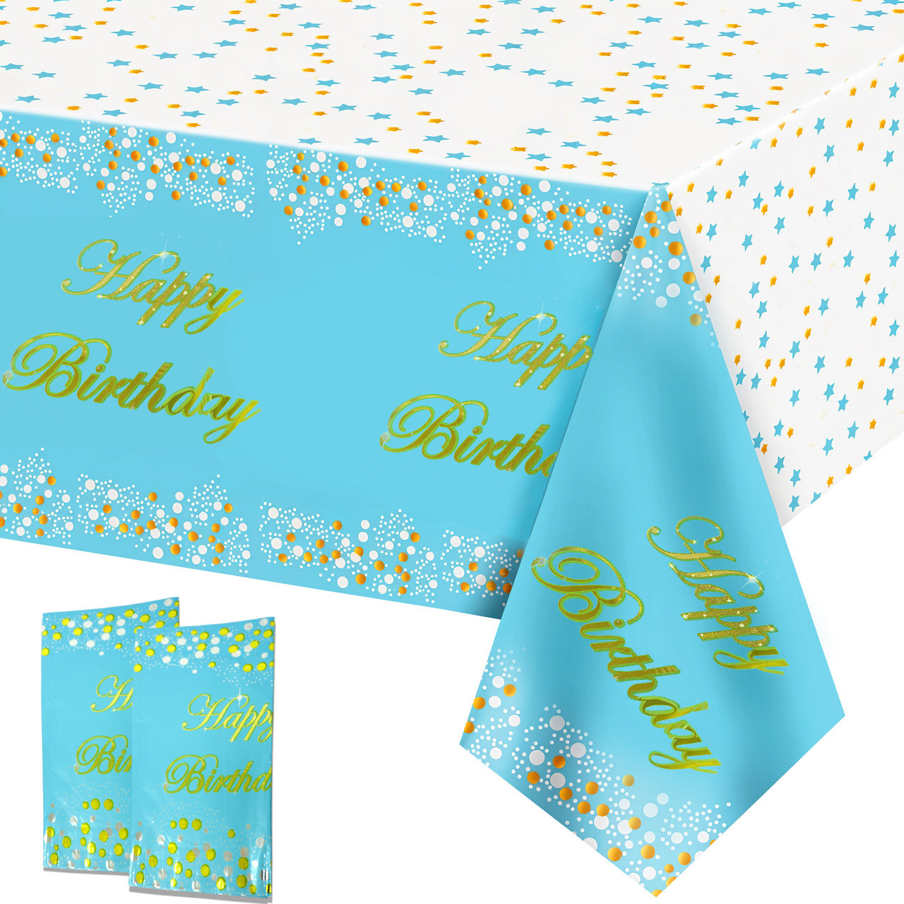 Blue Happy Birthday Printed Foil Tablecloth