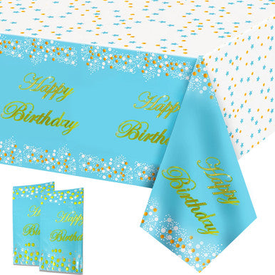 Blue Happy Birthday Printed Foil Tablecloth