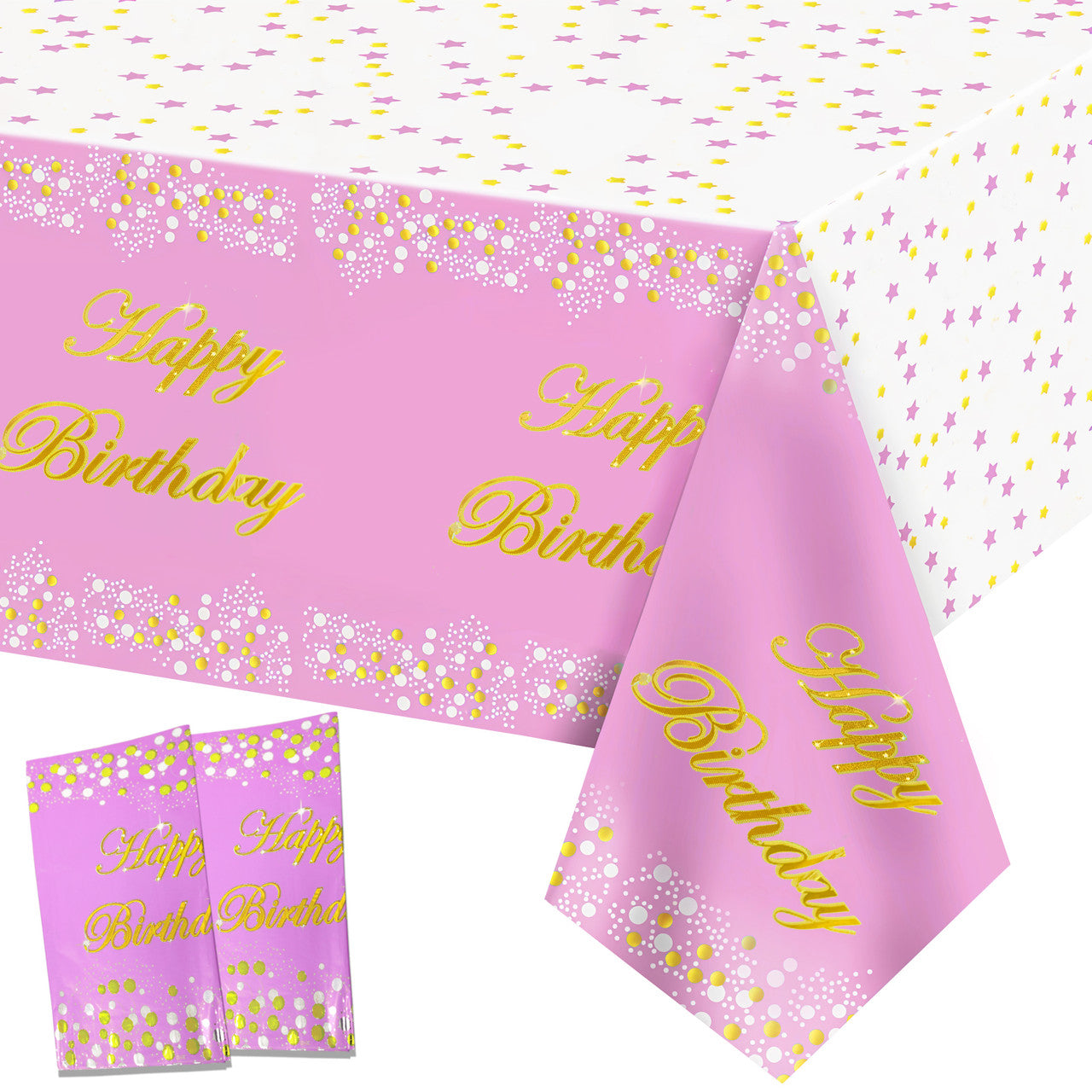 Pink Happy Birthday Printed Foil Tablecloth