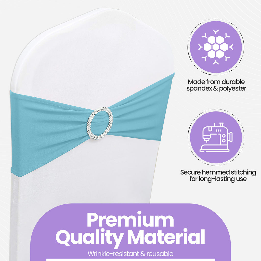 Spandex Chair Band with Round Diamante Buckle - Baby Blue