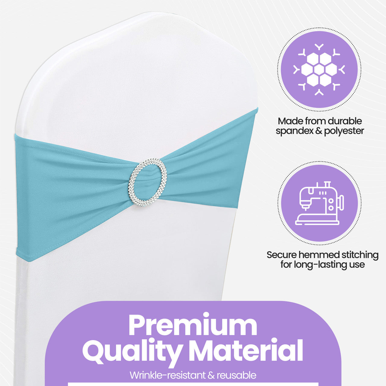 Spandex Chair Band with Round Diamante Buckle - Baby Blue