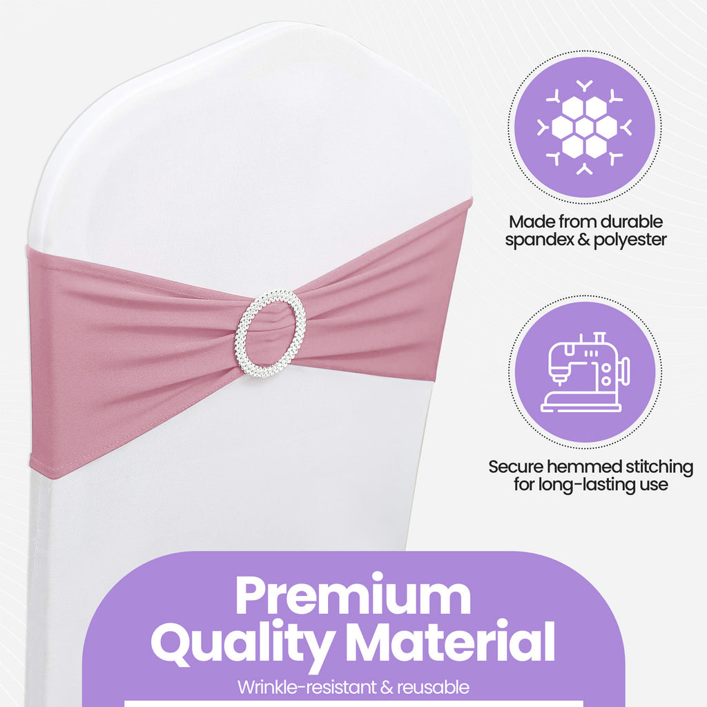 Spandex Chair Band with Round Diamante Buckle - Baby Pink